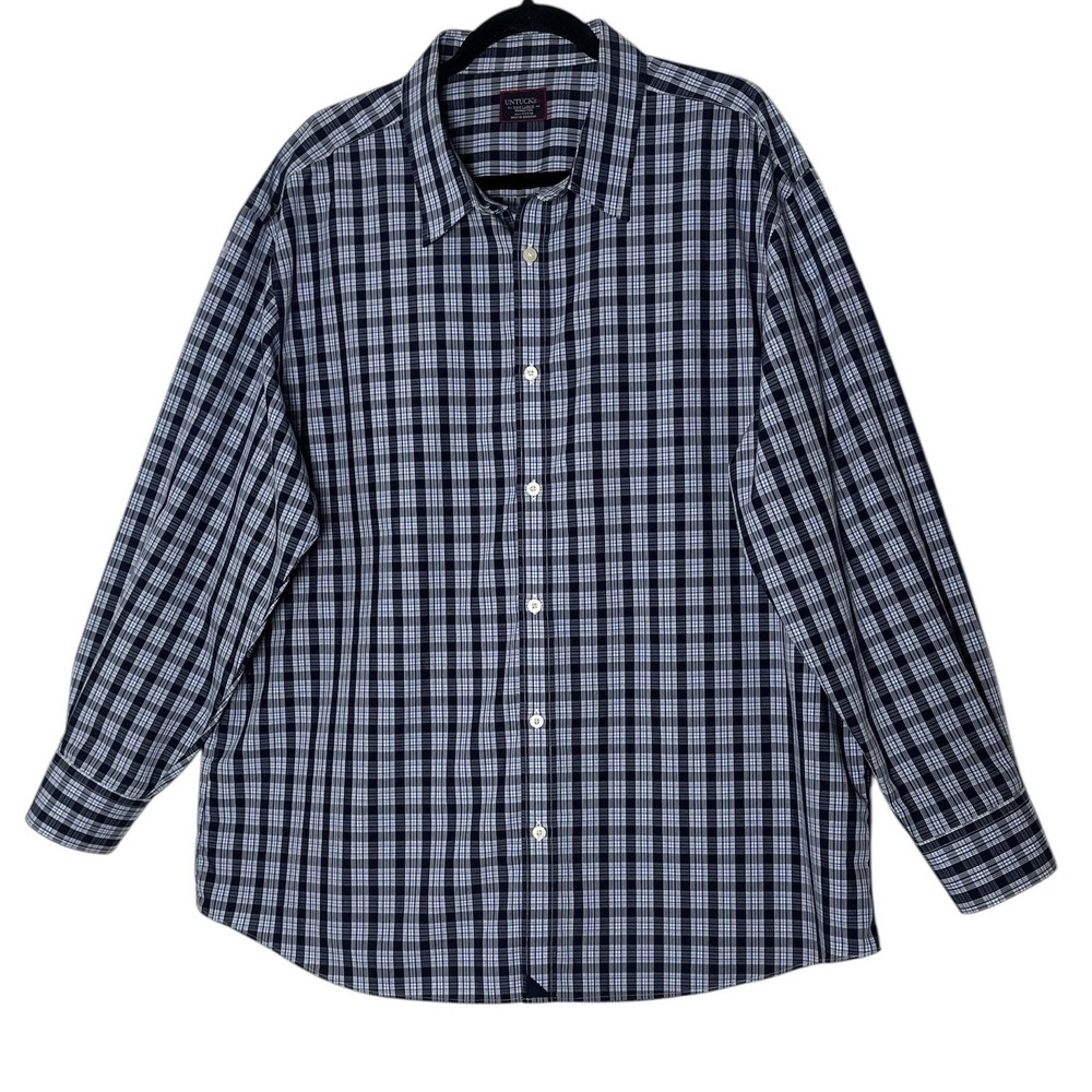UNTUCKIT Shirt Men's 3X XXX Large Button Up Plaid Blue‎ Classic Casual Career